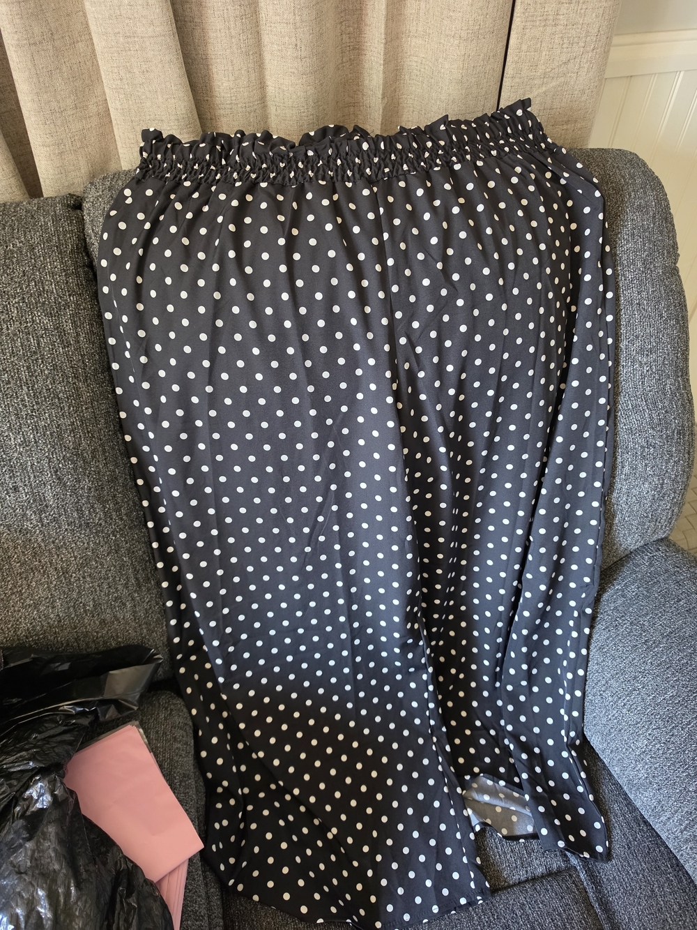 SHEIN Black Wide-Leg Polka Dot Pants with Elastic Waist